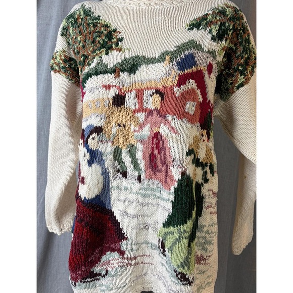 Vintage Newport News Victorian Winter Scene Knit Sweater L Blend Art AS IS - Picture 1 of 10